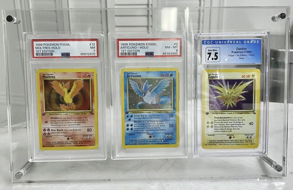 TRIPLE GRADED CARD ACRYLIC DISPLAY FRAME MAGNETIC MODEL FOR PSA, CGC, TCG AND ARK GRADED CARDS