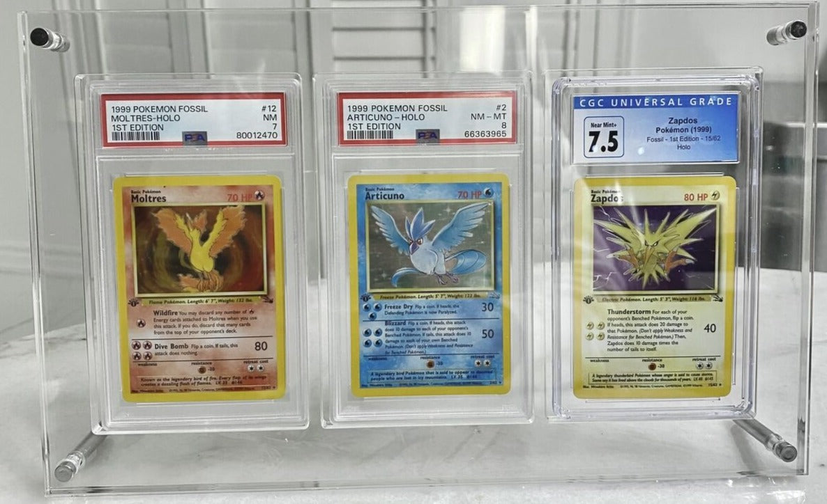 TRIPLE GRADED CARD ACRYLIC WALL MOUNT DISPLAY FRAME SECURE FIT MODEL FOR PSA, CGC, TCG AND ARK GRADED CARDS